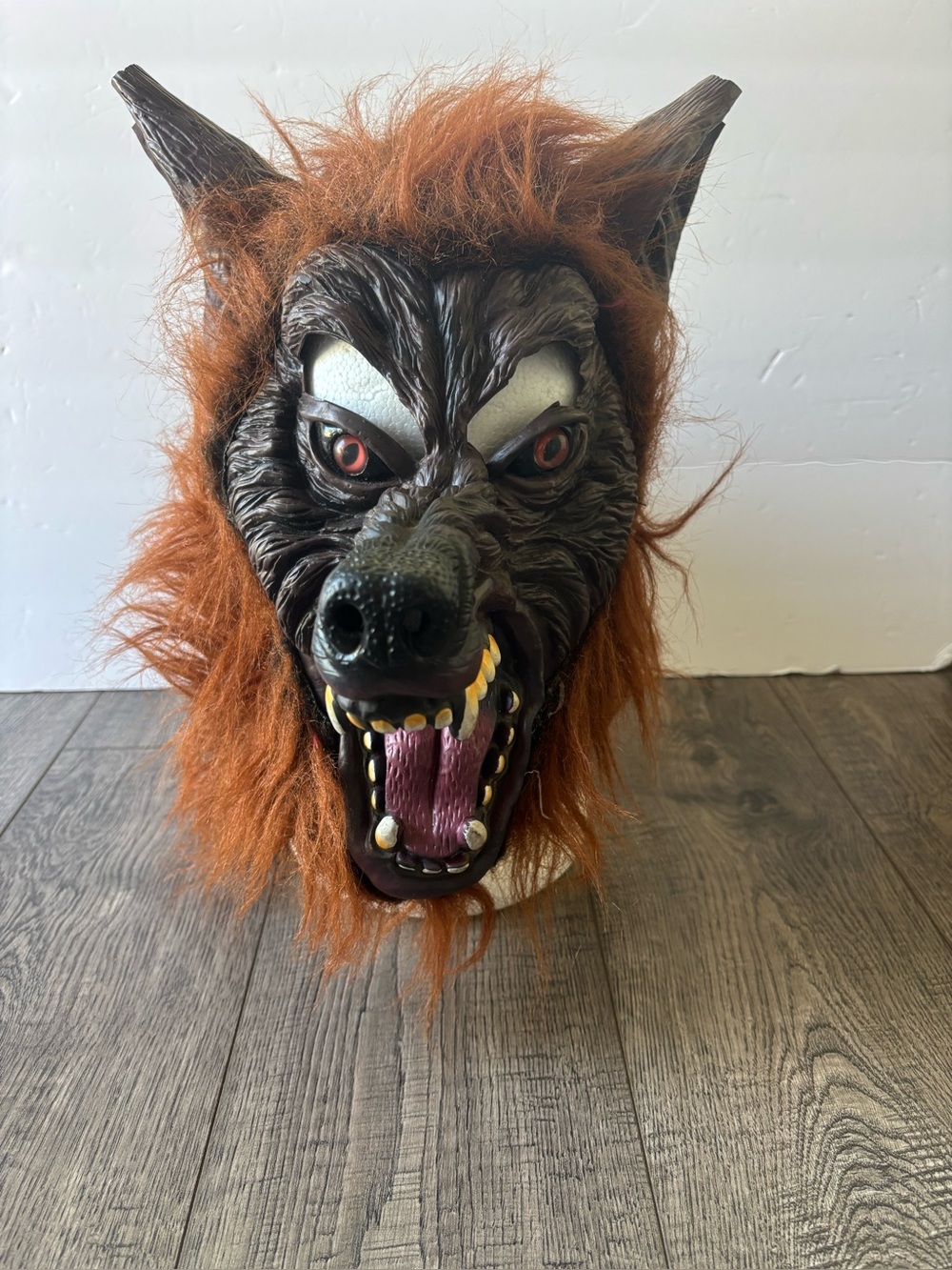 Vntg Plush/Wearable Werewolf Head - Brown with Orange Mane